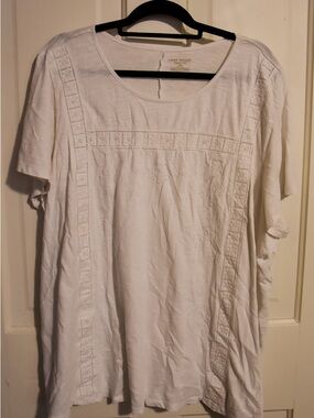 Lane Bryant White Crochet Trim Short-Sleeve Tunic